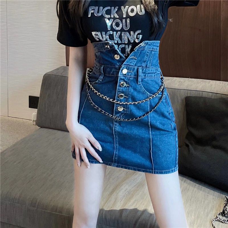 Jiashucheng Chân Váy Denim Chữ a Lưng Cao Dáng Ôm Thời Trang Mùa Hè Dành Cho Nữ