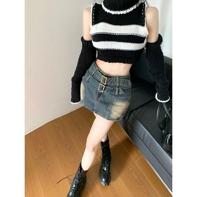 Jiashucheng Chân Váy Denim Lưng Cao Thời Trang Mùa Hè Phong Cách Mới Cho Nữ