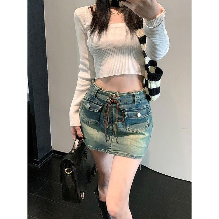 Jiashucheng Chân Váy Denim Chữ a Lưng Cao Thời Trang Thu Đông Dành Cho Nữ