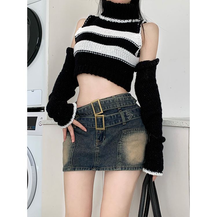 Jiashucheng Chân Váy Denim Lưng Cao Thời Trang Mùa Hè Phong Cách Mới Cho Nữ