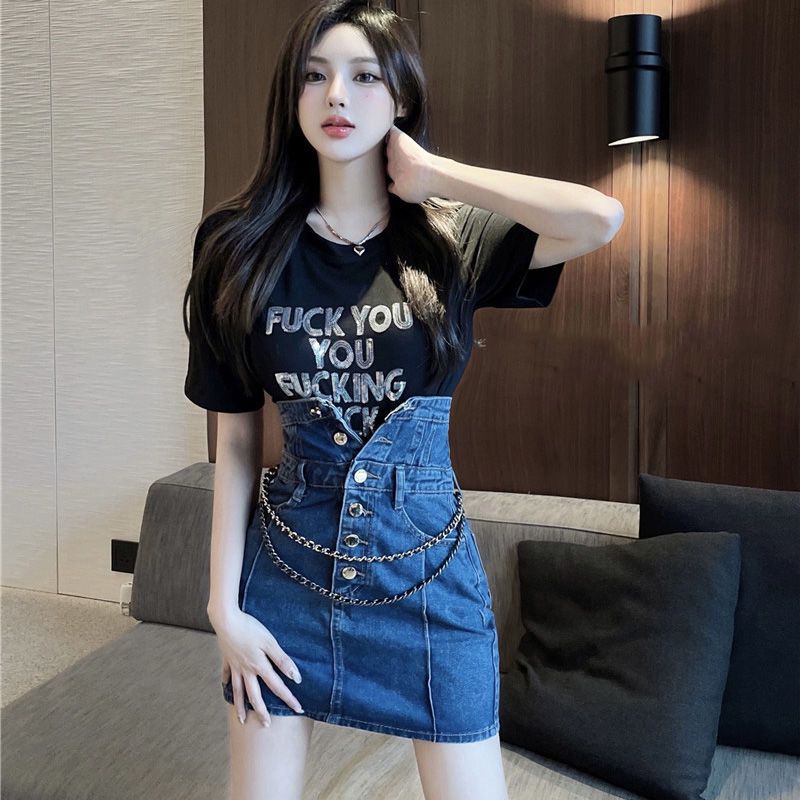 Jiashucheng Chân Váy Denim Chữ a Lưng Cao Dáng Ôm Thời Trang Mùa Hè Dành Cho Nữ