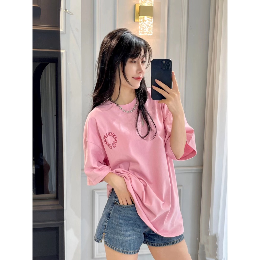 Jiashucheng Áo Thun Ngắn Tay Cổ Tròn Dáng Rộng Màu Trơn In Họa Tiết Sanskrit Phong Cách Hàn Quốc Thời Trang Mùa Hè Mới