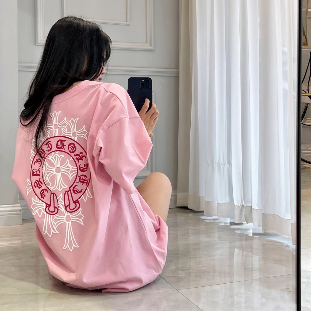 Jiashucheng Áo Thun Ngắn Tay Cổ Tròn Dáng Rộng Màu Trơn In Họa Tiết Sanskrit Phong Cách Hàn Quốc Thời Trang Mùa Hè Mới