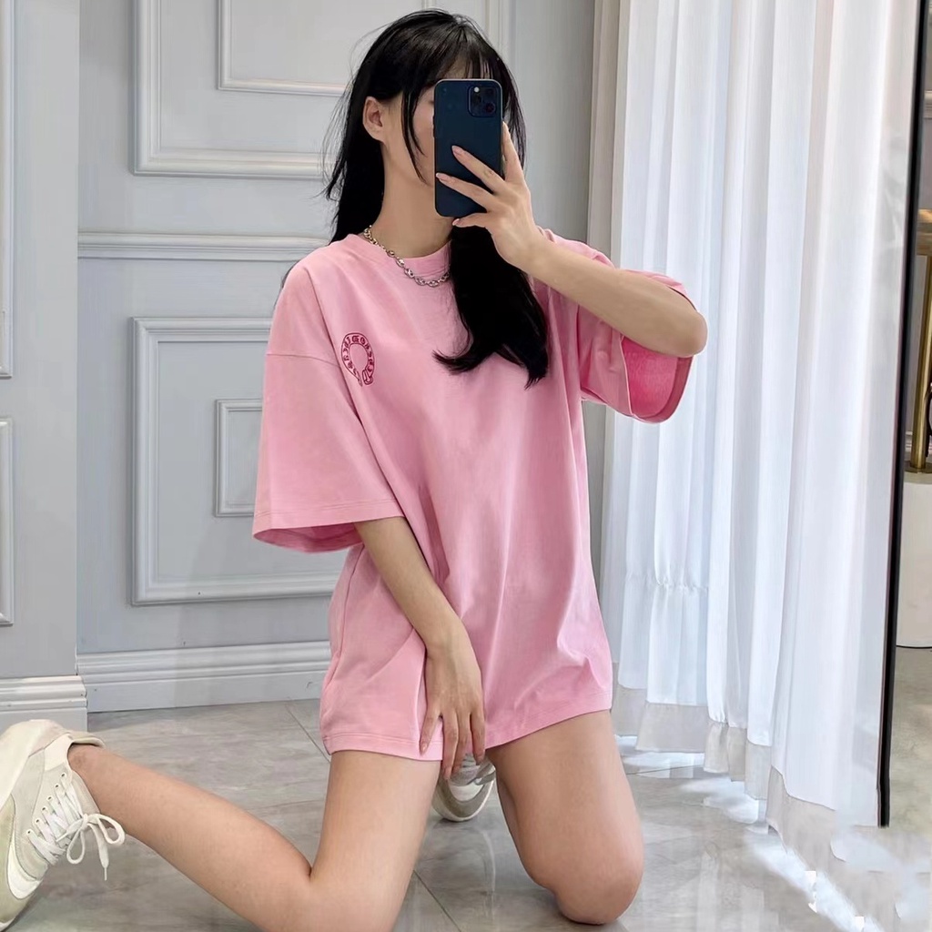 Jiashucheng Áo Thun Ngắn Tay Cổ Tròn Dáng Rộng Màu Trơn In Họa Tiết Sanskrit Phong Cách Hàn Quốc Thời Trang Mùa Hè Mới