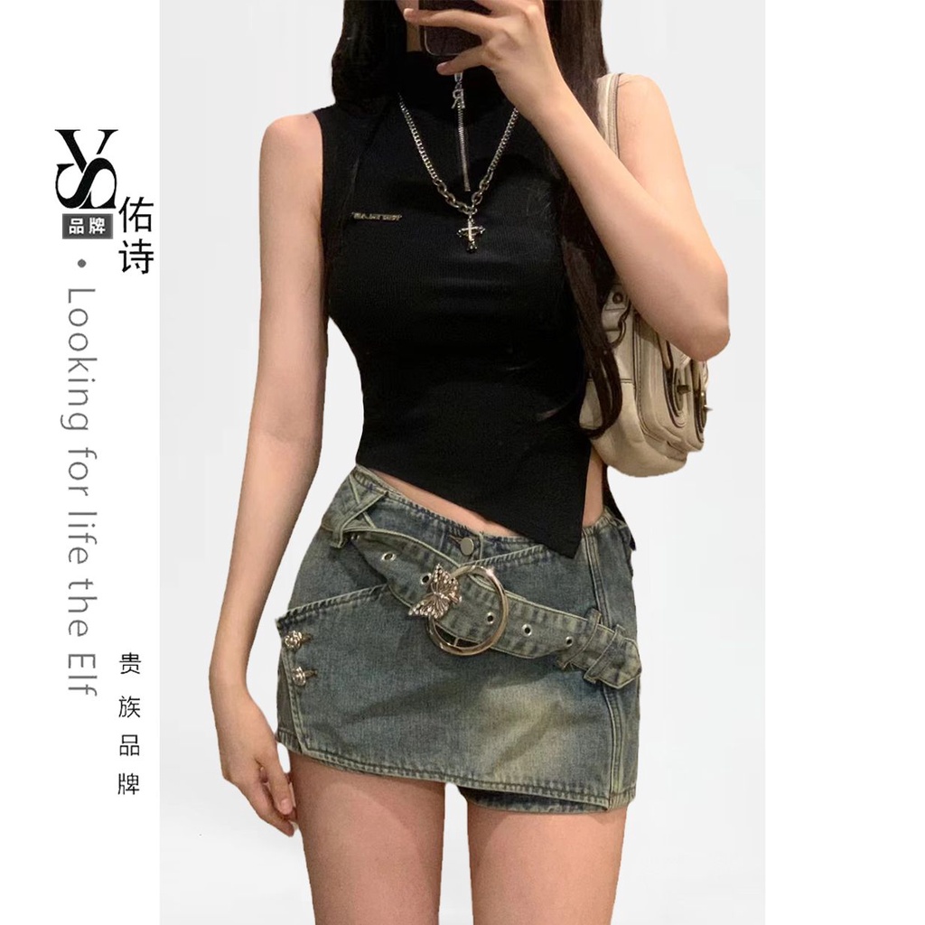 Jiashucheng Quần Culottes Denim Dáng Chữ a Ống Rộng Lưng Cao Phong Cách Retro Mỹ Mùa Hè Mới Cho Nữ