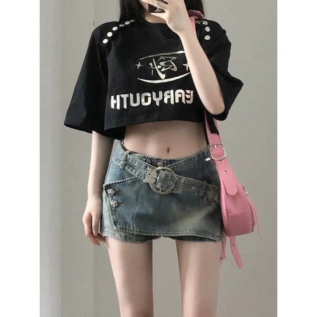 Jiashucheng Quần Culottes Denim Dáng Chữ a Ống Rộng Lưng Cao Phong Cách Retro Mỹ Mùa Hè Mới Cho Nữ