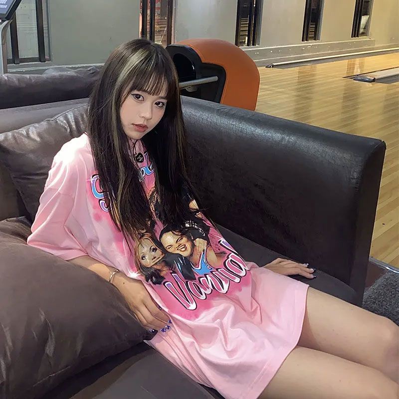 Jiashucheng Áo Thun Cotton Nguyên Chất Dáng Rộng Tay Ngắn In Chữ Phong Cách Mới Mùa Hè Cho Nữ