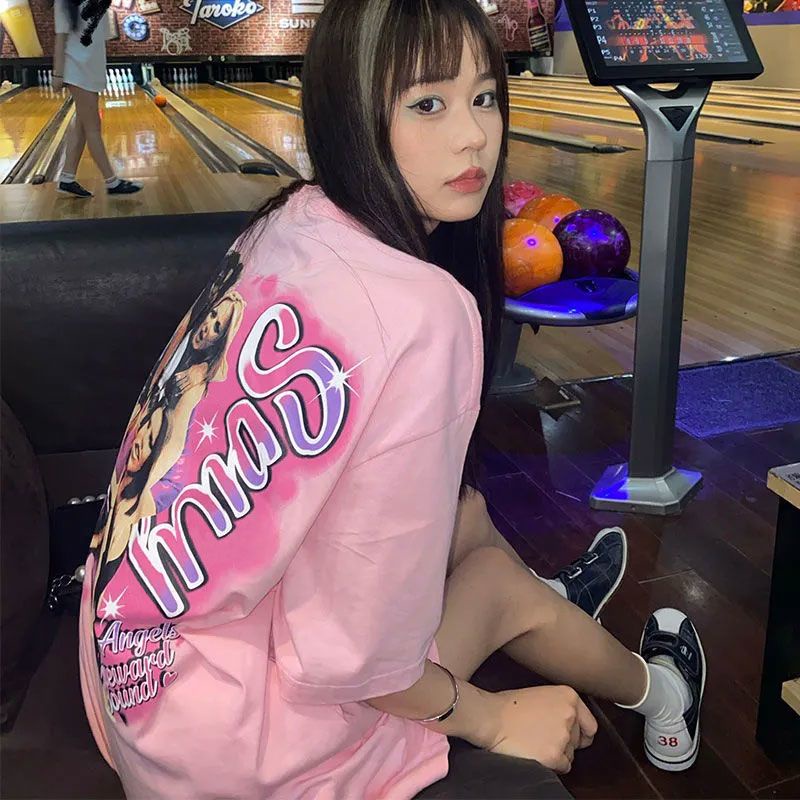 Jiashucheng Áo Thun Cotton Nguyên Chất Dáng Rộng Tay Ngắn In Chữ Phong Cách Mới Mùa Hè Cho Nữ