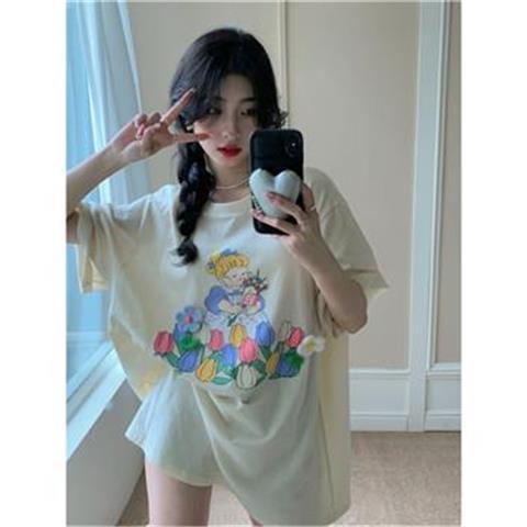 Jiashucheng Áo Thun Tay Ngắn Dáng Rộng In Họa Tiết Thời Trang Mùa Hè Phong Cách Hàn Quốc Cho Nữ