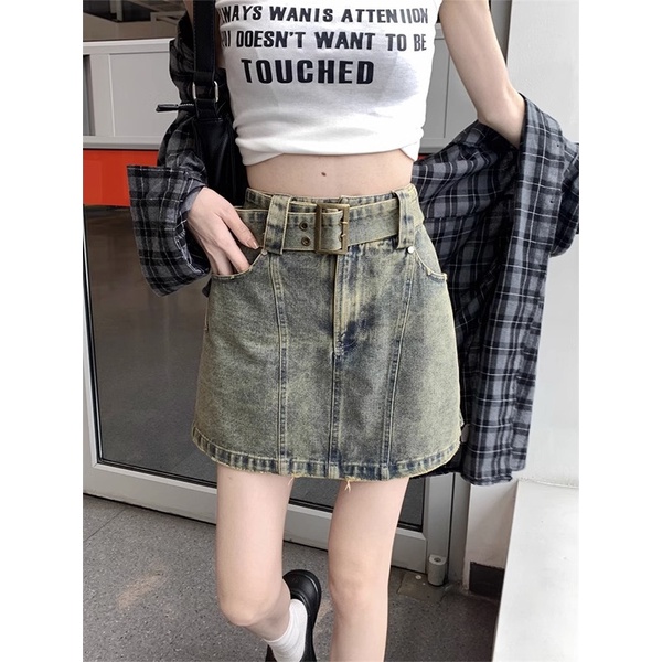 Jiashucheng Chân Váy Denim Chữ a Lưng Cao Dáng Ôm Phong Cách Retro Mùa Hè Mỹ Dành Cho Nữ