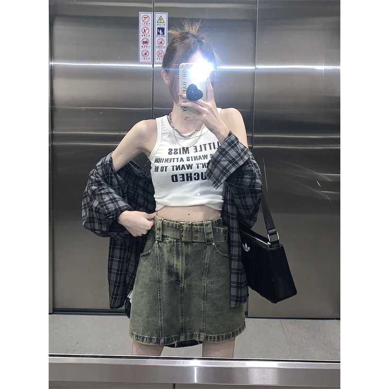 Jiashucheng Chân Váy Denim Chữ a Lưng Cao Dáng Ôm Phong Cách Retro Mùa Hè Mỹ Dành Cho Nữ