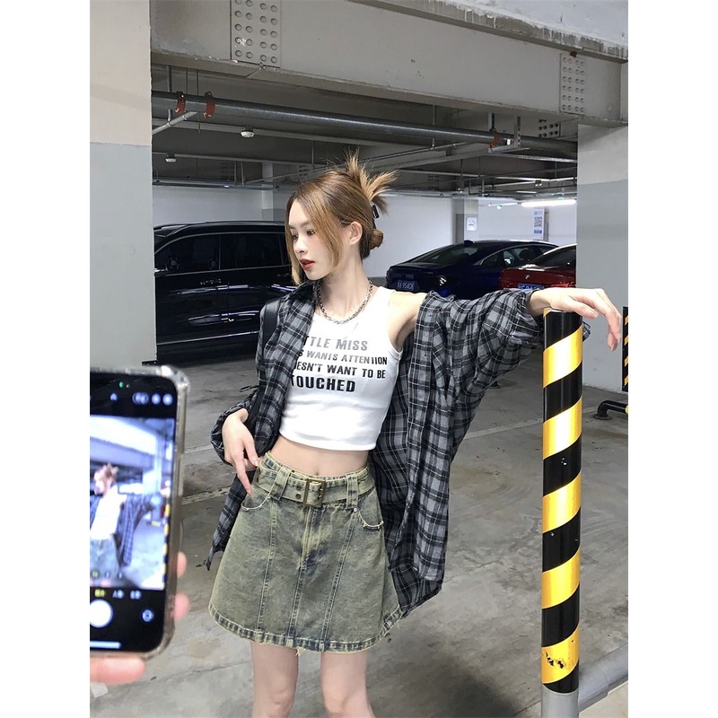 Jiashucheng Chân Váy Denim Chữ a Lưng Cao Dáng Ôm Phong Cách Retro Mùa Hè Mỹ Dành Cho Nữ