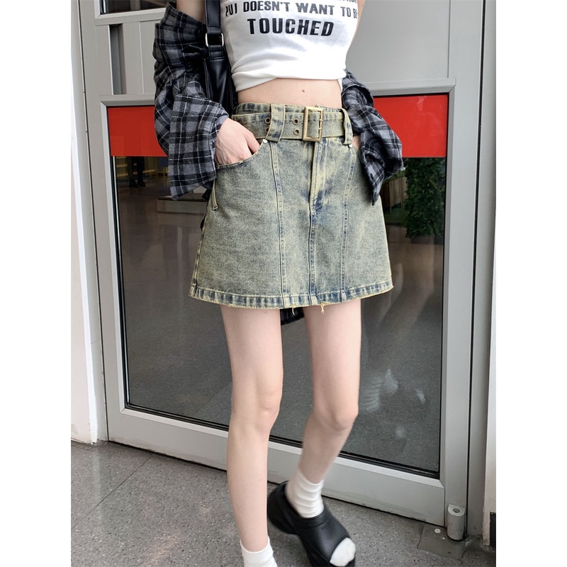 Jiashucheng Chân Váy Denim Chữ a Lưng Cao Dáng Ôm Phong Cách Retro Mùa Hè Mỹ Dành Cho Nữ