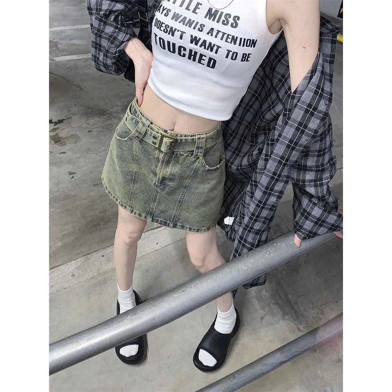 Jiashucheng Chân Váy Denim Chữ a Lưng Cao Dáng Ôm Phong Cách Retro Mùa Hè Mỹ Dành Cho Nữ