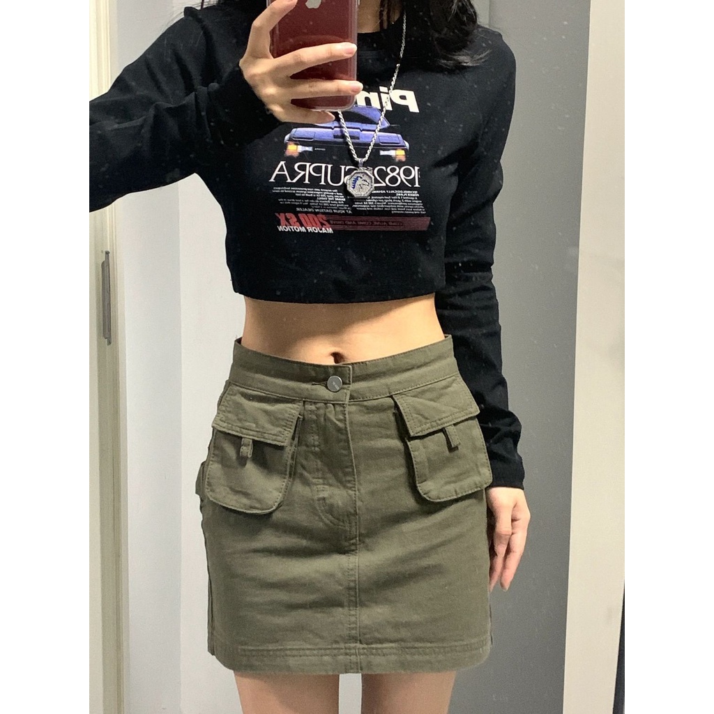 Jiashucheng Váy Yếm Ngắn Eo Cao Dáng Ôm Phong Cách Retro Mỹ Mùa Hè Hàn Quốc Giản Dị Dễ Phối Đồ