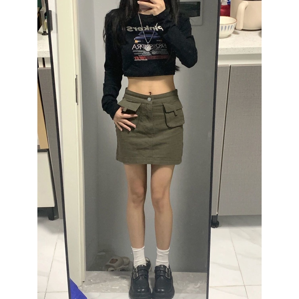 Jiashucheng Váy Yếm Ngắn Eo Cao Dáng Ôm Phong Cách Retro Mỹ Mùa Hè Hàn Quốc Giản Dị Dễ Phối Đồ