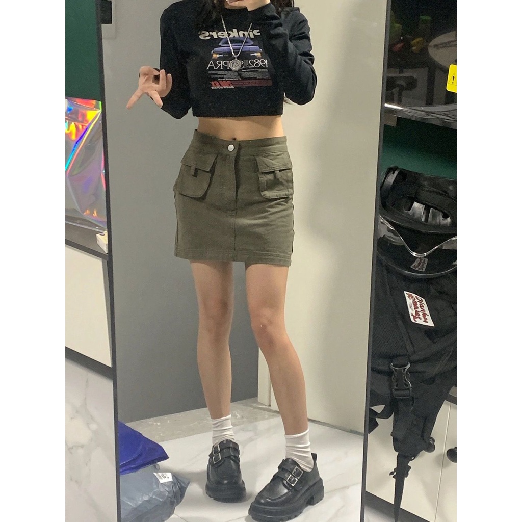 Jiashucheng Váy Yếm Ngắn Eo Cao Dáng Ôm Phong Cách Retro Mỹ Mùa Hè Hàn Quốc Giản Dị Dễ Phối Đồ