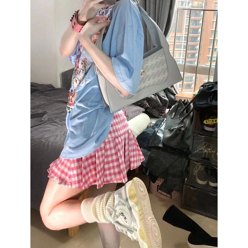 Jiashucheng Áo Thun Cotton Ngắn Tay Dáng Rộng In Họa Tiết Thỏ Phong Cách Retro Mỹ Cho Nữ