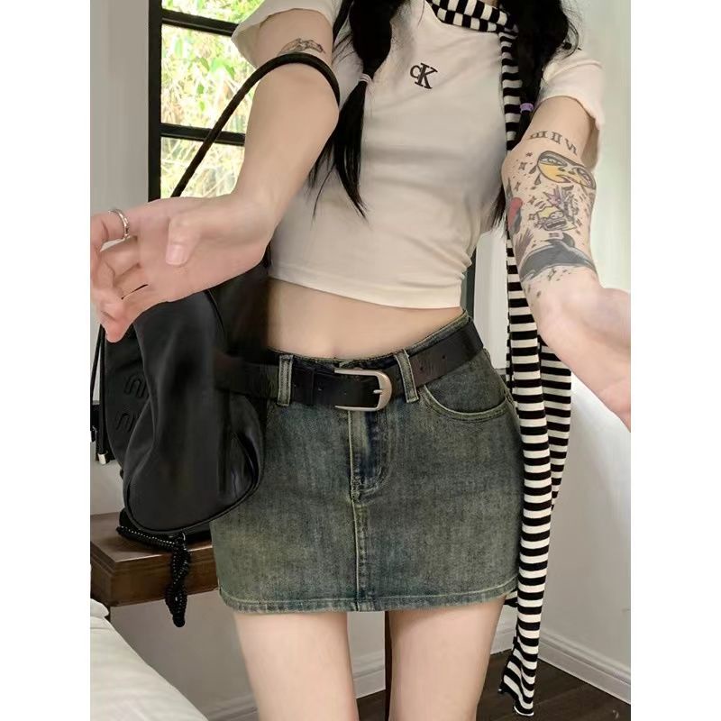 Jiashucheng Chân Váy Denim Chữ a Lưng Cao Thời Trang Mùa Hè Dành Cho Nữ