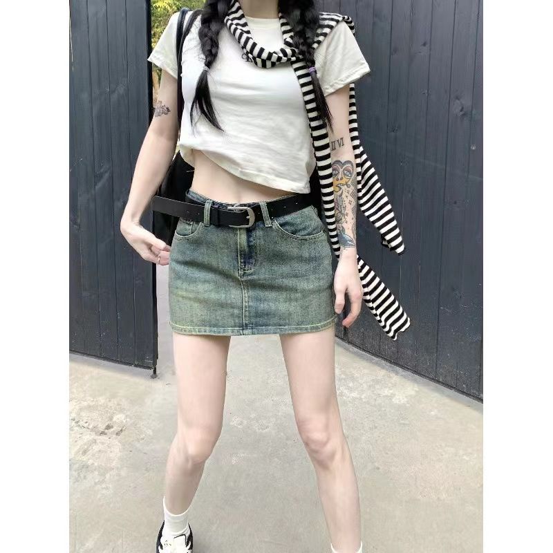 Jiashucheng Chân Váy Denim Chữ a Lưng Cao Thời Trang Mùa Hè Dành Cho Nữ