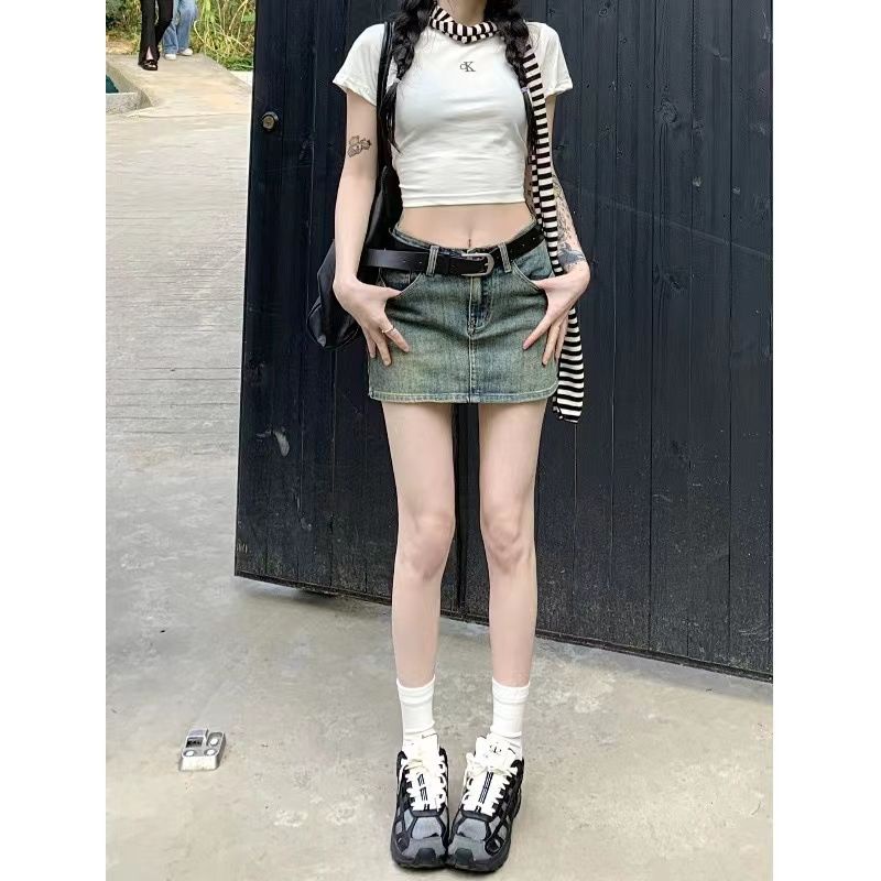 Jiashucheng Chân Váy Denim Chữ a Lưng Cao Thời Trang Mùa Hè Dành Cho Nữ