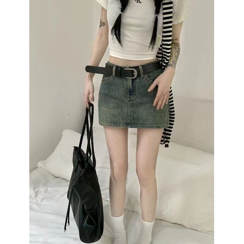 Jiashucheng Chân Váy Denim Chữ a Lưng Cao Thời Trang Mùa Hè Dành Cho Nữ