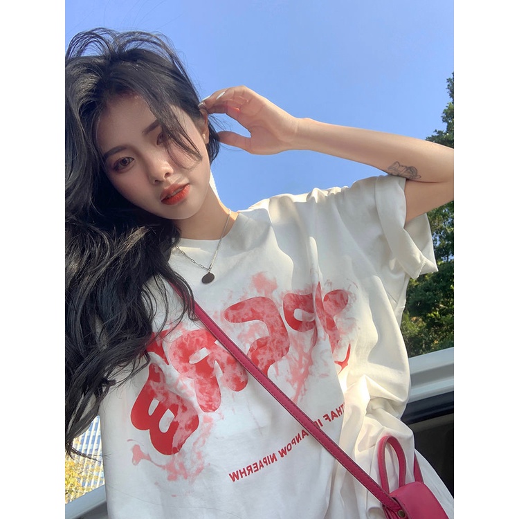 Jiashucheng Áo Thun Cotton Ngắn Tay Màu Trắng Nhuộm In Chữ Phong Cách Retro Mỹ Thời Trang Mùa Hè Mới Cho Nữ