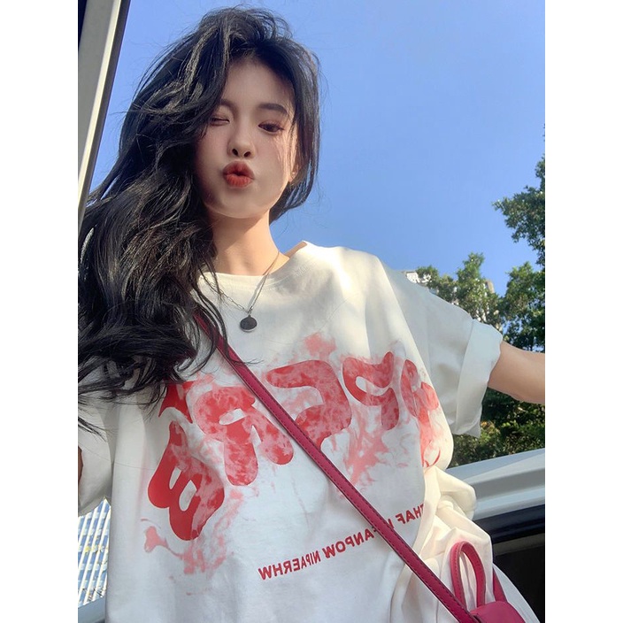 Jiashucheng Áo Thun Cotton Ngắn Tay Màu Trắng Nhuộm In Chữ Phong Cách Retro Mỹ Thời Trang Mùa Hè Mới Cho Nữ