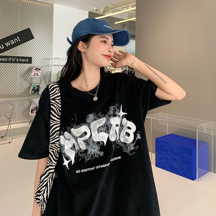 Jiashucheng Áo Thun Cotton Ngắn Tay Màu Trắng Nhuộm In Chữ Phong Cách Retro Mỹ Thời Trang Mùa Hè Mới Cho Nữ