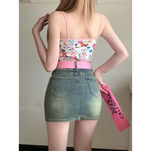 Jiashucheng Hot Girl Niche Chân Váy Denim Ngắn Dáng Chữ a Lưng Cao Phong Cách Retro Mùa Hè 2023 Mới