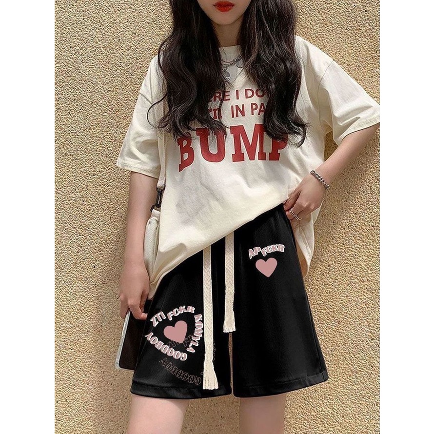 Jiashucheng Quần Short Thể Thao Ống Rộng In Họa Tiết Trái Tim Phong Cách Hàn Quốc Thời Trang Mùa Hè Cho Nữ