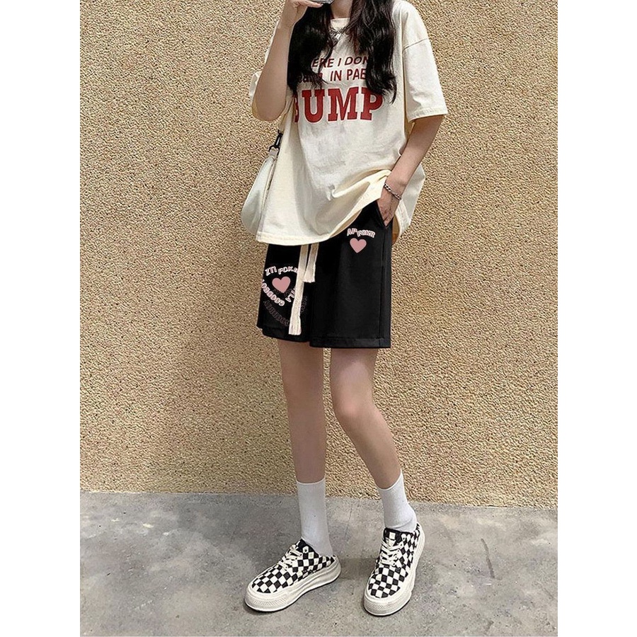 Jiashucheng Quần Short Thể Thao Ống Rộng In Họa Tiết Trái Tim Phong Cách Hàn Quốc Thời Trang Mùa Hè Cho Nữ