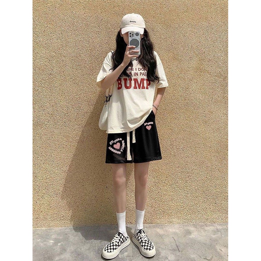 Jiashucheng Quần Short Thể Thao Ống Rộng In Họa Tiết Trái Tim Phong Cách Hàn Quốc Thời Trang Mùa Hè Cho Nữ