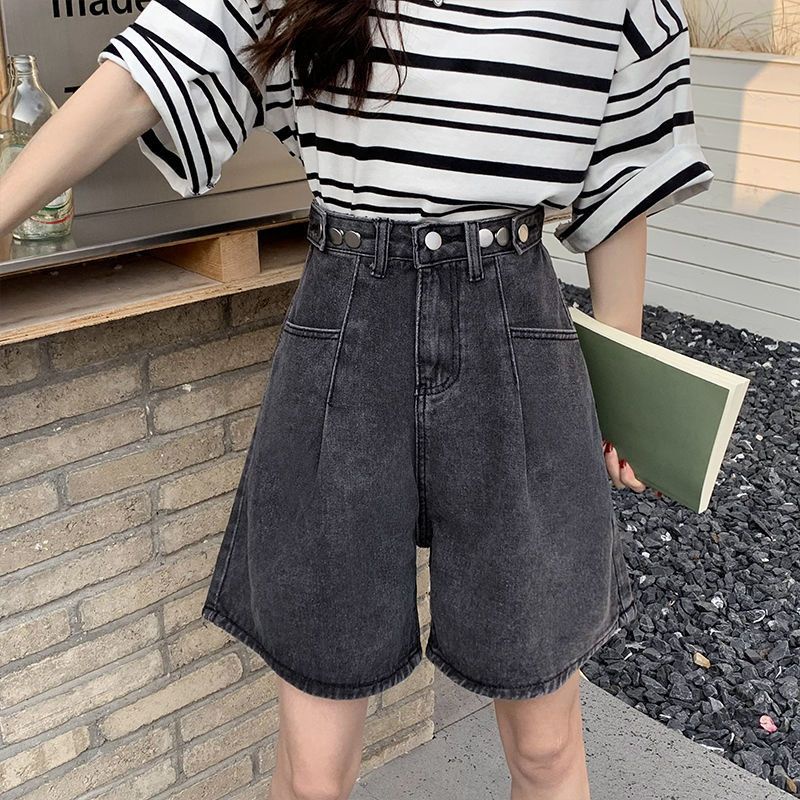 Jiashucheng Quần Short Denim Lưng Cao Năm Điểm Mùa Hè Phong Cách Hàn Quốc Mới Cho Nữ
