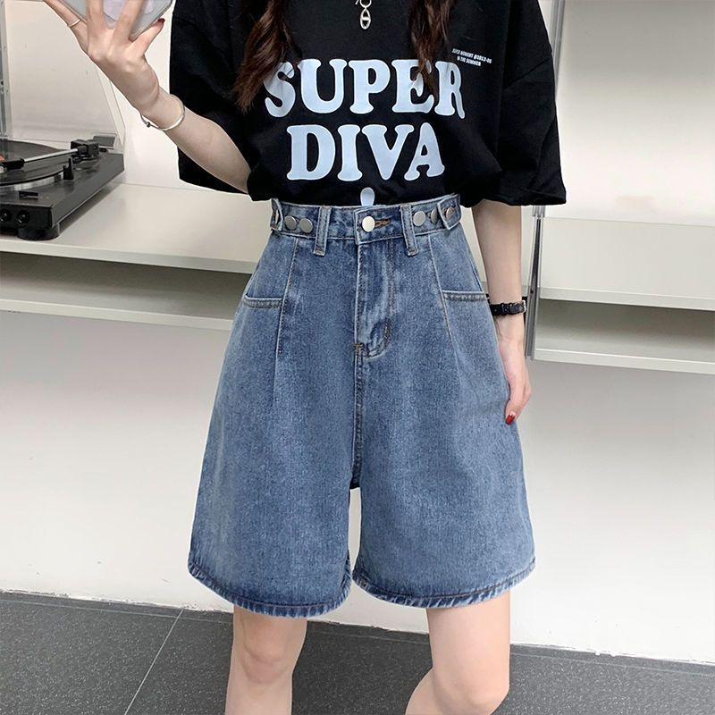 Jiashucheng Quần Short Denim Lưng Cao Năm Điểm Mùa Hè Phong Cách Hàn Quốc Mới Cho Nữ