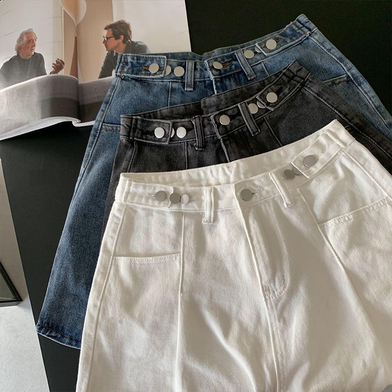 Jiashucheng Quần Short Denim Lưng Cao Năm Điểm Mùa Hè Phong Cách Hàn Quốc Mới Cho Nữ