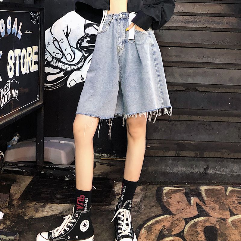 Jiashucheng Quần Short Denim Lưng Cao Ống Rộng Phong Cách Hàn Quốc Thời Trang Mùa Hè Mới Cho Nữ
