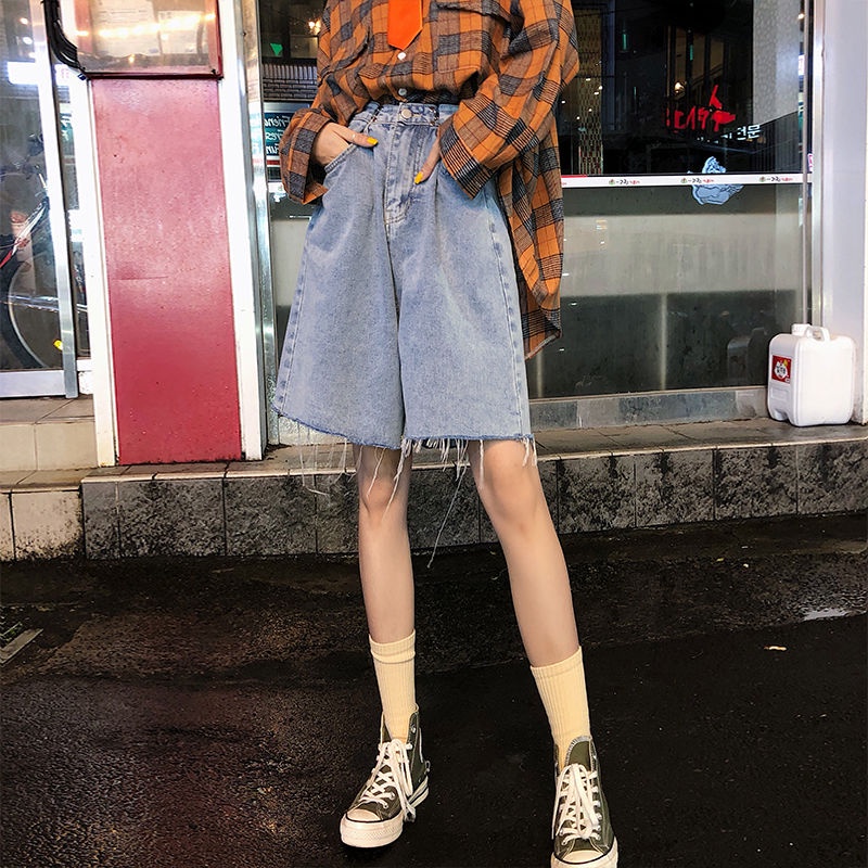 Jiashucheng Quần Short Denim Lưng Cao Ống Rộng Phong Cách Hàn Quốc Thời Trang Mùa Hè Mới Cho Nữ
