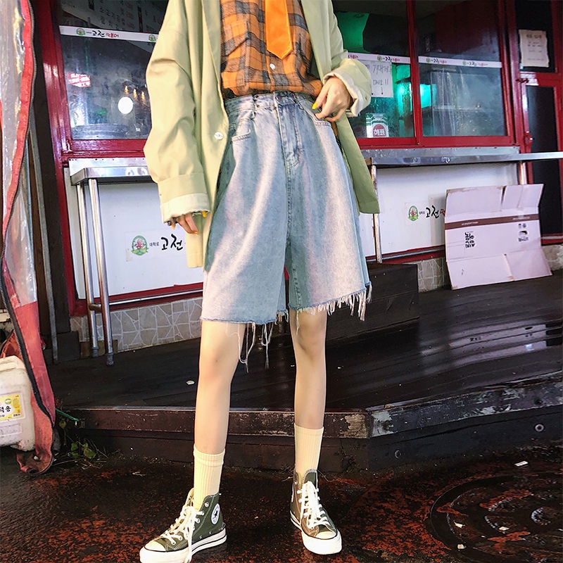 Jiashucheng Quần Short Denim Lưng Cao Ống Rộng Phong Cách Hàn Quốc Thời Trang Mùa Hè Mới Cho Nữ