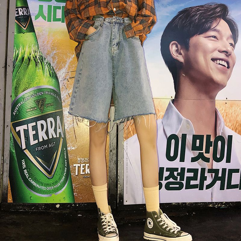 Jiashucheng Quần Short Denim Lưng Cao Ống Rộng Phong Cách Hàn Quốc Thời Trang Mùa Hè Mới Cho Nữ