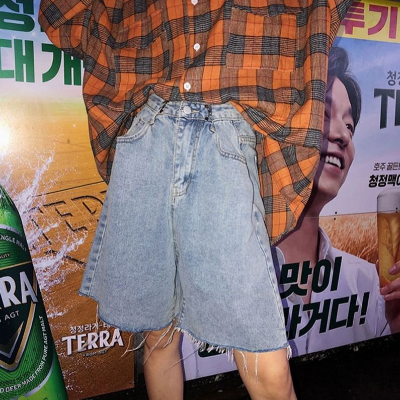 Jiashucheng Quần Short Denim Lưng Cao Ống Rộng Phong Cách Hàn Quốc Thời Trang Mùa Hè Mới Cho Nữ