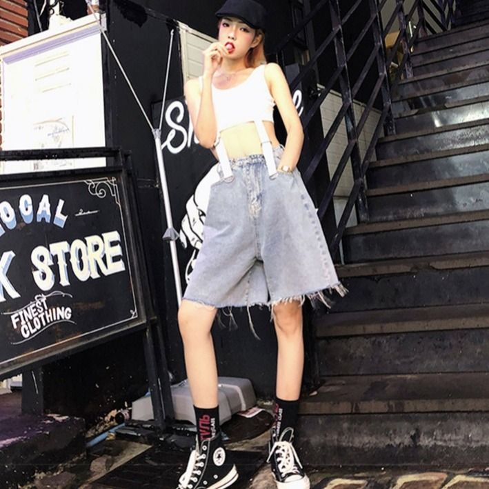 Jiashucheng Quần Short Denim Lưng Cao Ống Rộng Phong Cách Hàn Quốc Thời Trang Mùa Hè Mới Cho Nữ