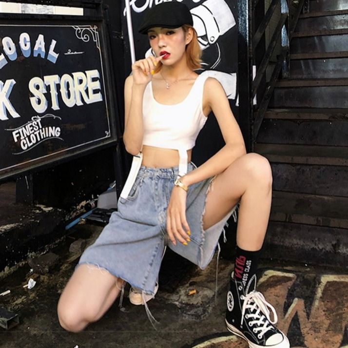 Jiashucheng Quần Short Denim Lưng Cao Ống Rộng Phong Cách Hàn Quốc Thời Trang Mùa Hè Mới Cho Nữ