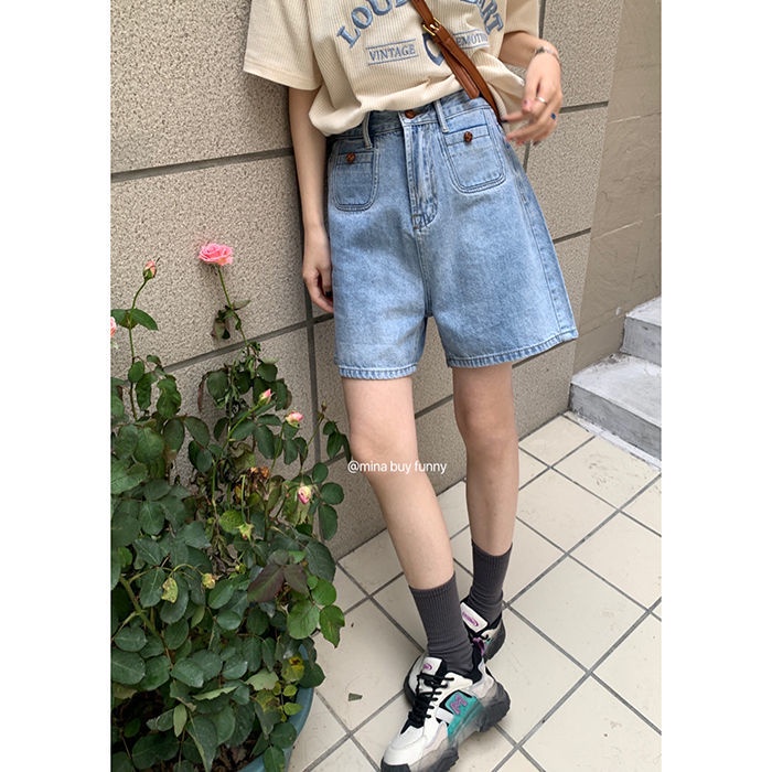 Jiashucheng Quần Short Denim Lưng Cao Dáng Rộng Phong Cách Retro Mỹ Thời Trang Mùa Hè Dành Cho Nữ