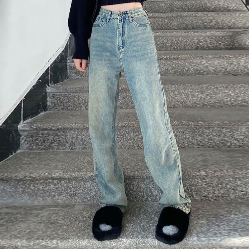 Jiashucheng Quần Jean Ống Rộng Lưng Cao Thời Trang Mùa Hè Đường Phố Retro Mỹ Dành Cho Nữ