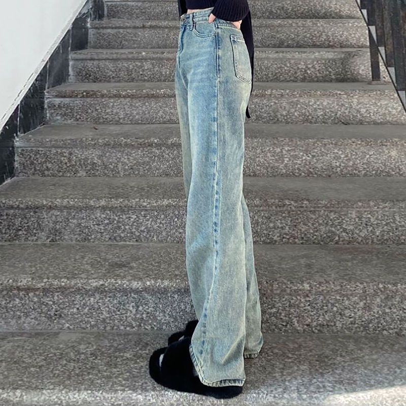 Jiashucheng Quần Jean Ống Rộng Lưng Cao Thời Trang Mùa Hè Đường Phố Retro Mỹ Dành Cho Nữ