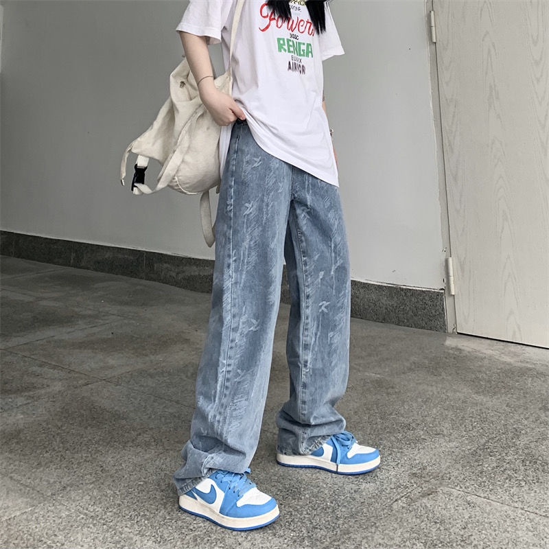 Jiashucheng Quần Jean Nữ Lưng Cao Dáng Rộng Dễ Phối Đồ Phong Cách Mới