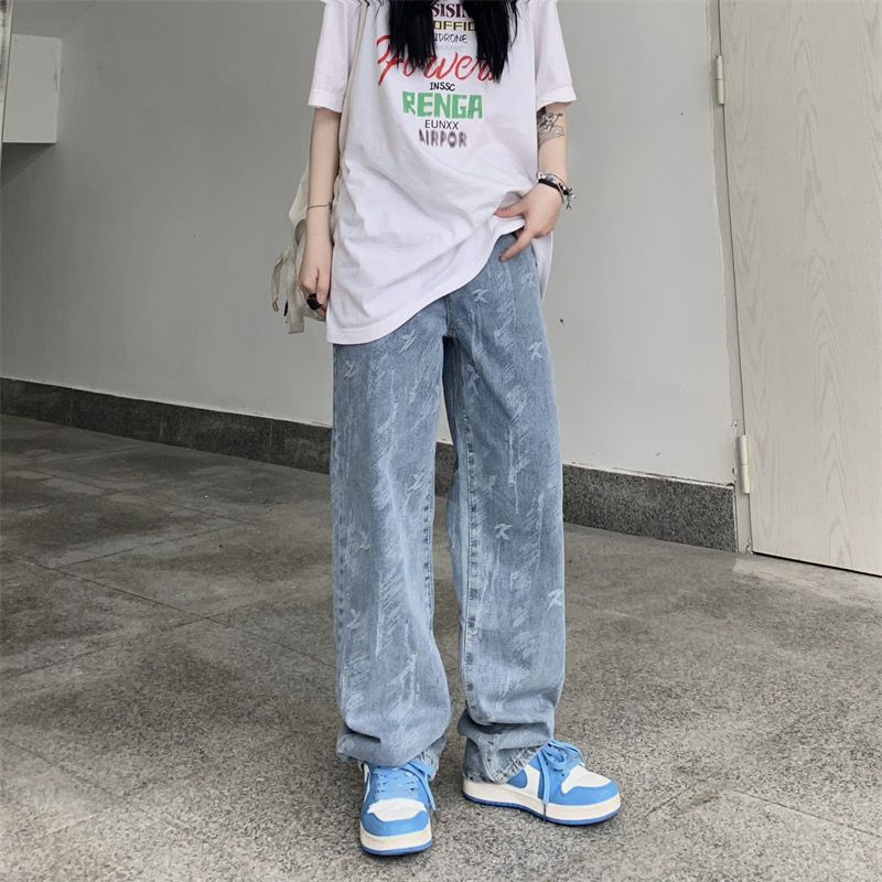 Jiashucheng Quần Jean Nữ Lưng Cao Dáng Rộng Dễ Phối Đồ Phong Cách Mới