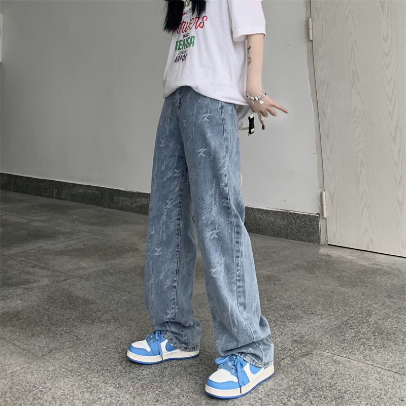 Jiashucheng Quần Jean Nữ Lưng Cao Dáng Rộng Dễ Phối Đồ Phong Cách Mới