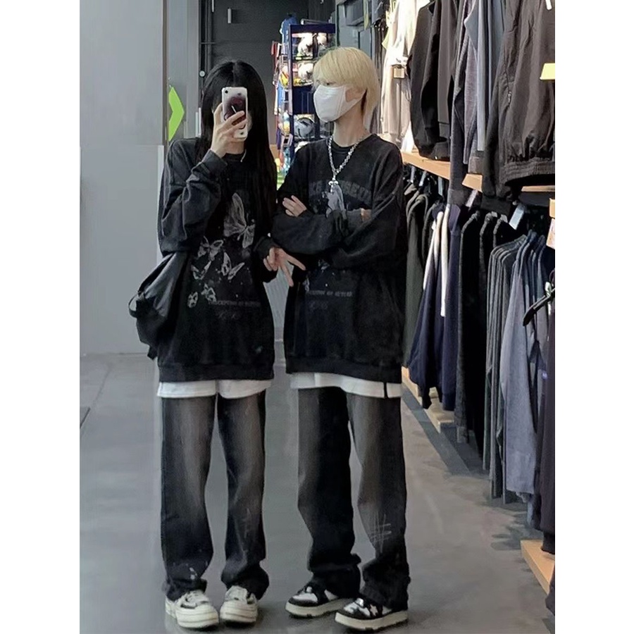 Jiashucheng Quần Jean Lưng Cao Dáng Rộng Họa Tiết Thêu Cao Cấp Thời Trang Đường Phố Mỹ Cho Nữ